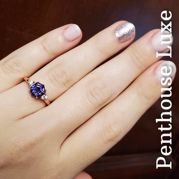 REAL 2ct Alexandrite Hexagon White Topaz Ring - Picture 3 of 7